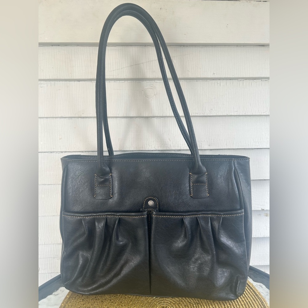 VINTAGE Y2K TOMMY HILFIGER BLACK LEATHER SHOULDER BAG. EUC